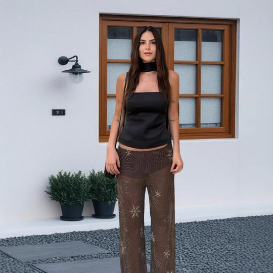 Damen Elegantes Cropped-Top mit Choker-Detail und lässiger Silhouette EB