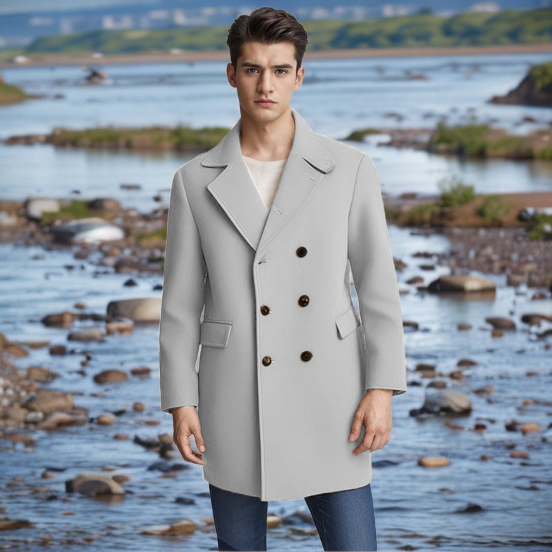 Herren eleganter Doppelt-geknöpfter Wollmantel EB