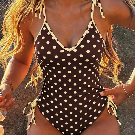 Damen einteiliges Schwimmoutfit mit verspieltem Punkten-Design EB