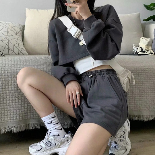 Damen lässiges Crop-Top und Shorts Set EB