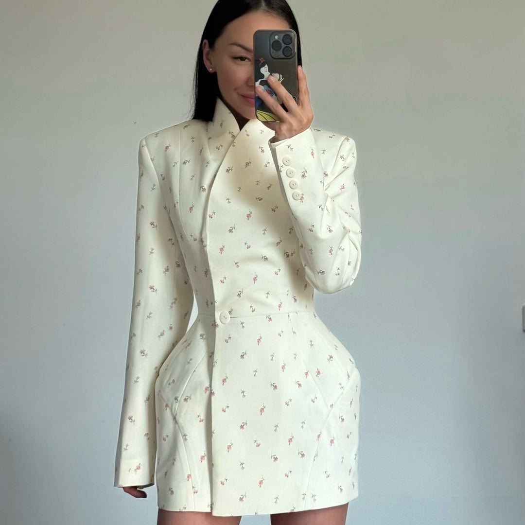 Damen Modischer Blazer-Rock mit floralem Design und taillierter Passform EB