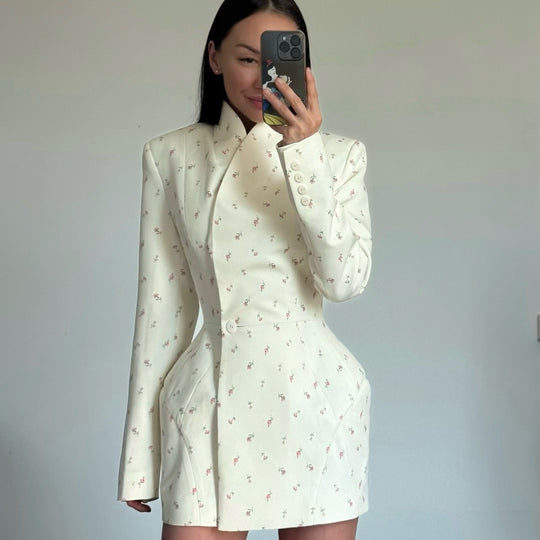 Damen Modischer Blazer-Rock mit floralem Design und taillierter Passform EB