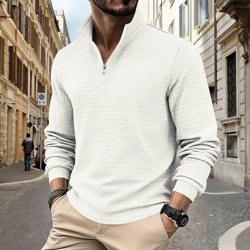 Herren sportlicher Pullover mit Halbreißverschluss und strukturierter Oberfläche EB
