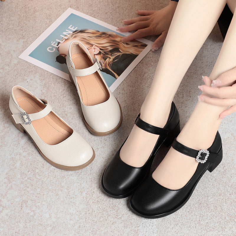 Damen Mary Jane Pumps mit dekorativem Riemchen und komfortablem Blockabsatz EB