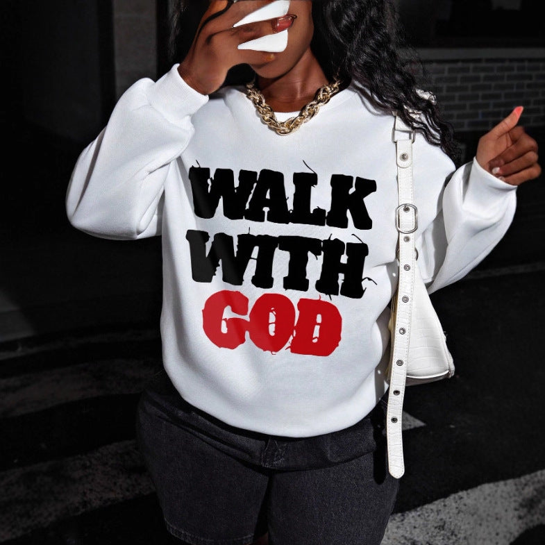 Damen nan Statement-Sweatshirt mit religiösem Typo-Print, oversized Schnitt, Rundhalsausschnitt und weichem Innenfutter EB