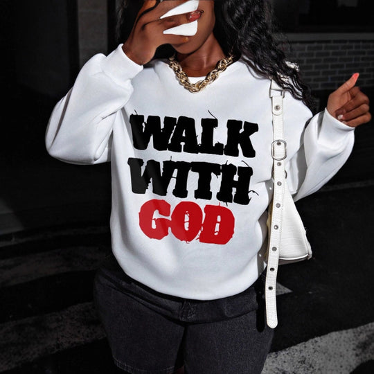 Damen nan Statement-Sweatshirt mit religiösem Typo-Print, oversized Schnitt, Rundhalsausschnitt und weichem Innenfutter EB