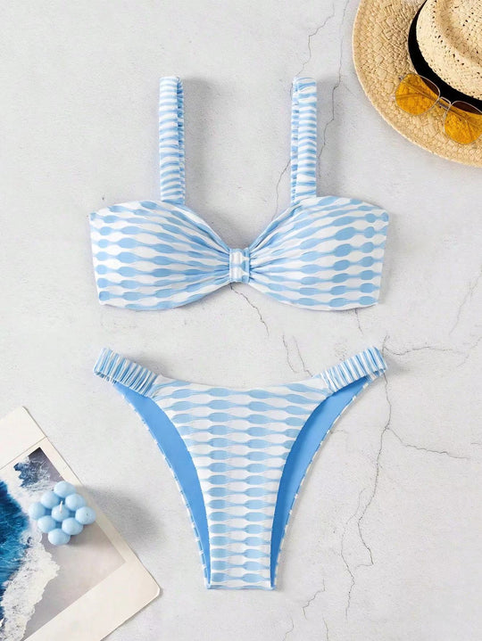 Damen Bandeau-Bikini mit einzigartigem Muster und verstellbaren Trägern EB