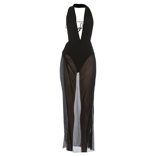 Damen Elegantes Bademode-Outfit mit transparenten Mesh-Details EB