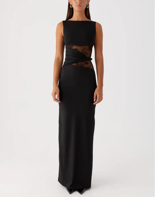 Damen Elegantes Maxikleid mit transparenter Spitze und figurbetontem Schnitt EB