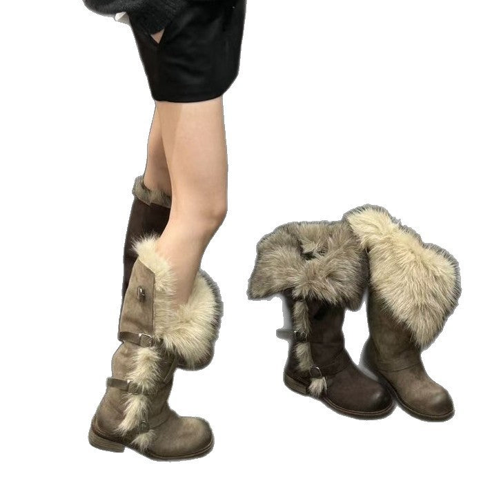 Damen Winterstiefel mit luxuriösem Kunstfellkragen und strapazierfähiger Sohle EB