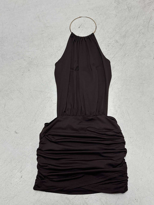 Damen elegantes Minikleid mit schickem Ringverschluss EB