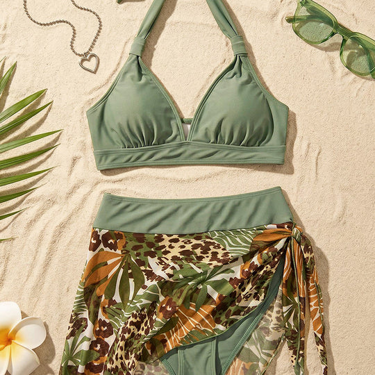 Damen Triangel-Bikini-Set mit Wickelrock und verstellbaren Trägern EB