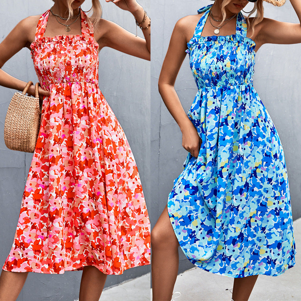 Damen Sommerkleid mit schulterfreier Passform und floralem Design EB