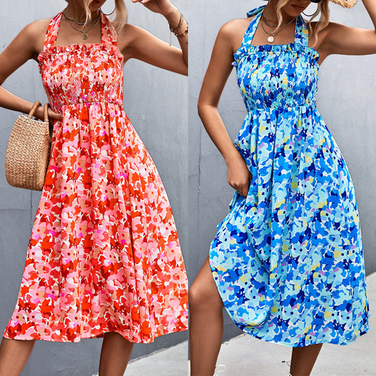 Damen Sommerkleid mit schulterfreier Passform und floralem Design EB