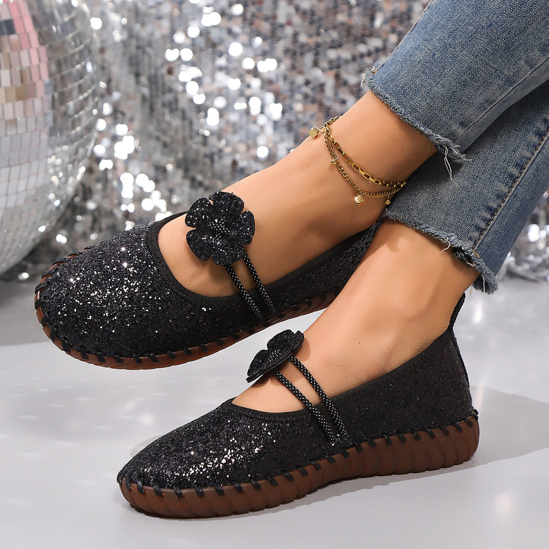 Damen Glitzernde Ballerinas mit floralen Akzenten EB