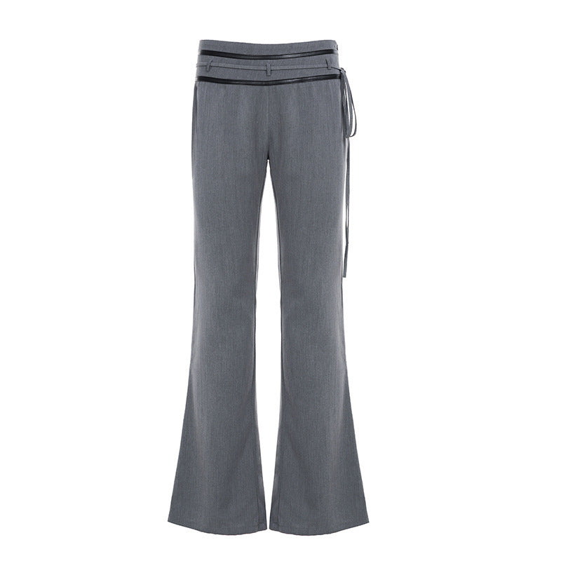 Damen nan taillierte Highwaist Schlaghose mit Zierband, Gürtelschlaufen und ausgestelltem Bein EB