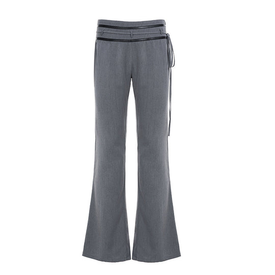 Damen nan taillierte Highwaist Schlaghose mit Zierband, Gürtelschlaufen und ausgestelltem Bein EB