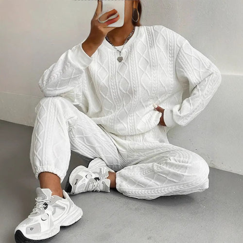 Damen gemütlicher Strick-Loungewear-Set mit Struktur EB