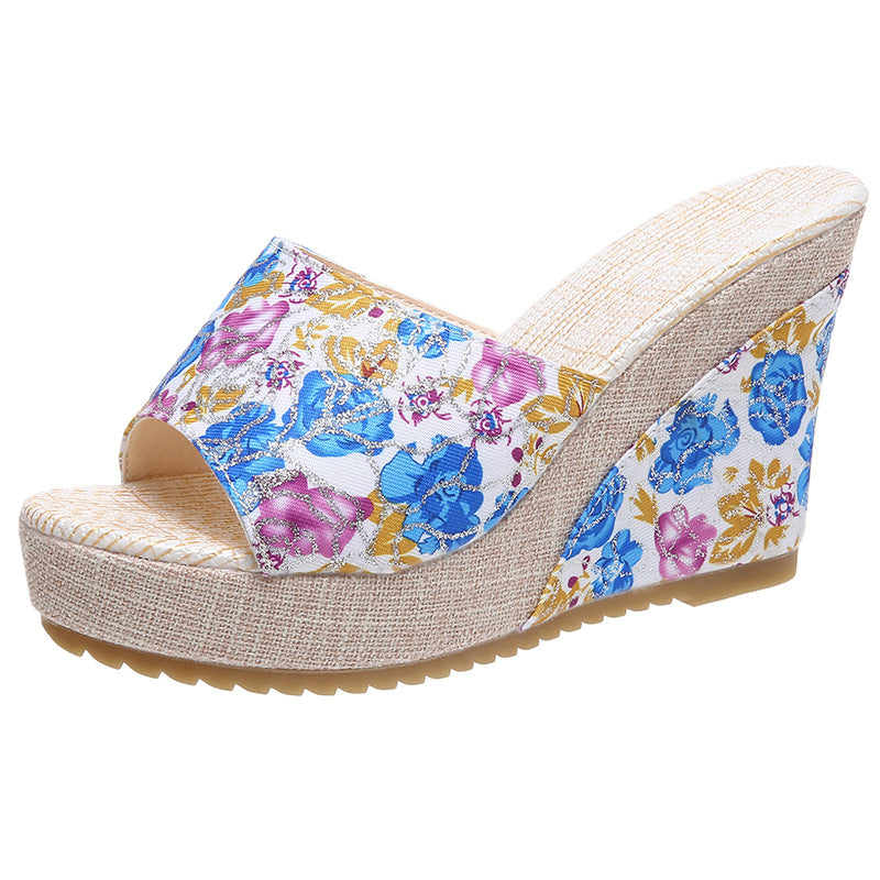 Damen Wedge-Sandalen mit floralem Muster und bequemer Fußbettgestaltung EB
