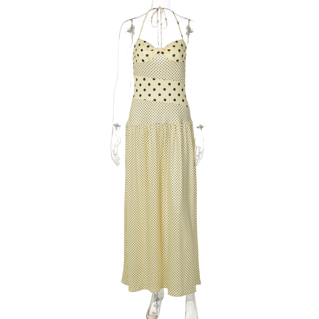 Damen Maxikleid mit verspielten Polka-Dots und schickem Halterdesign EB