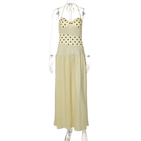 Damen Maxikleid mit verspielten Polka-Dots und schickem Halterdesign EB