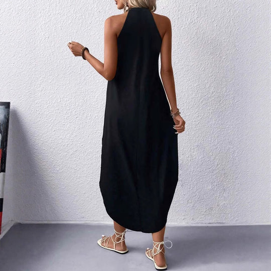 Damen lässiges Sommermaxikleid mit elegantem Halternetz und praktischen Taschen EB