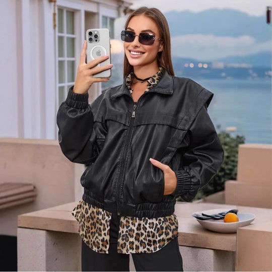 Damen modische Kunstlederjacke EB