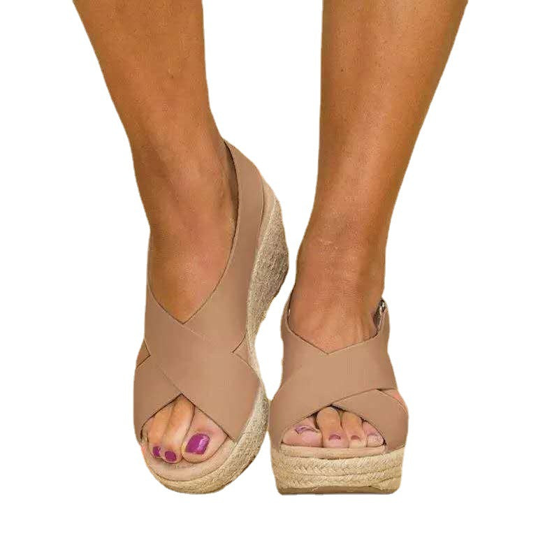 Damen Wedge-Sandalen mit verstellbarem Riemen und stylischem Kreuzdesign EB