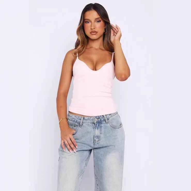 Damen Figurnahes Tanktop mit tiefem V-Ausschnitt und breiten Trägern EB