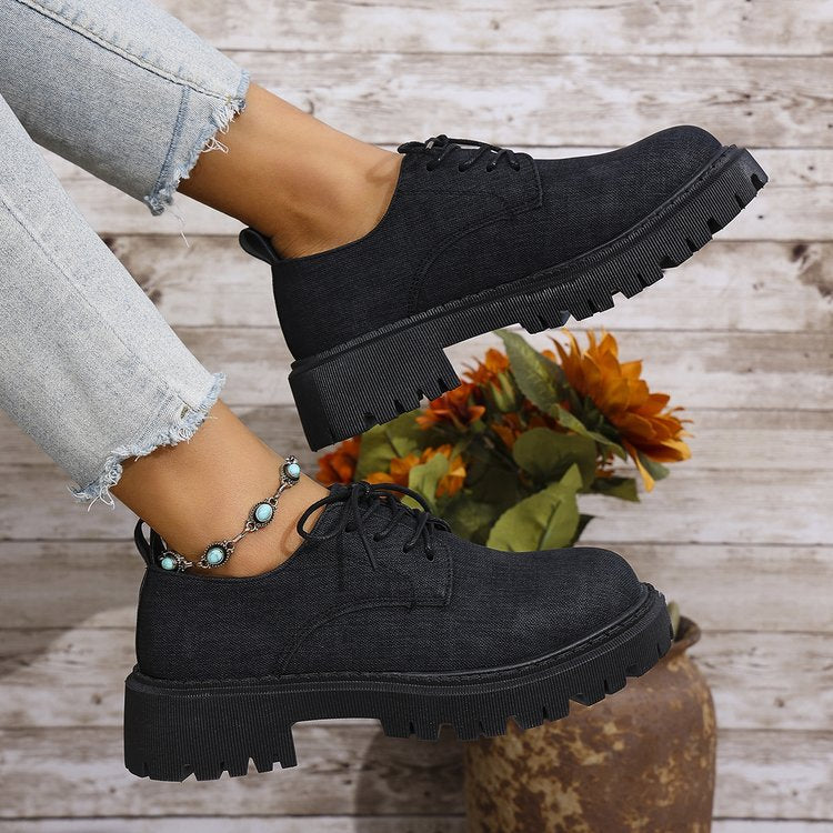 Damen Schnürschuhe mit robustem Profil und urbanem Denim-Look EB