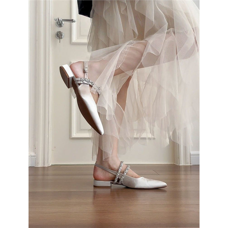 Damen elegante Slingback Ballerinas mit zierlichem Schmuckdetail EB