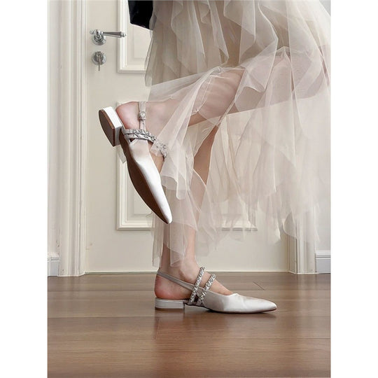 Damen elegante Slingback Ballerinas mit zierlichem Schmuckdetail EB