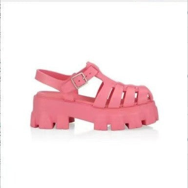 Damen  robuste Plateau-Sandalen mit mehreren Zier- und Komfortriemen, verstellbarer Metall-Schnalle und profiliertem Traktorabsatz EB