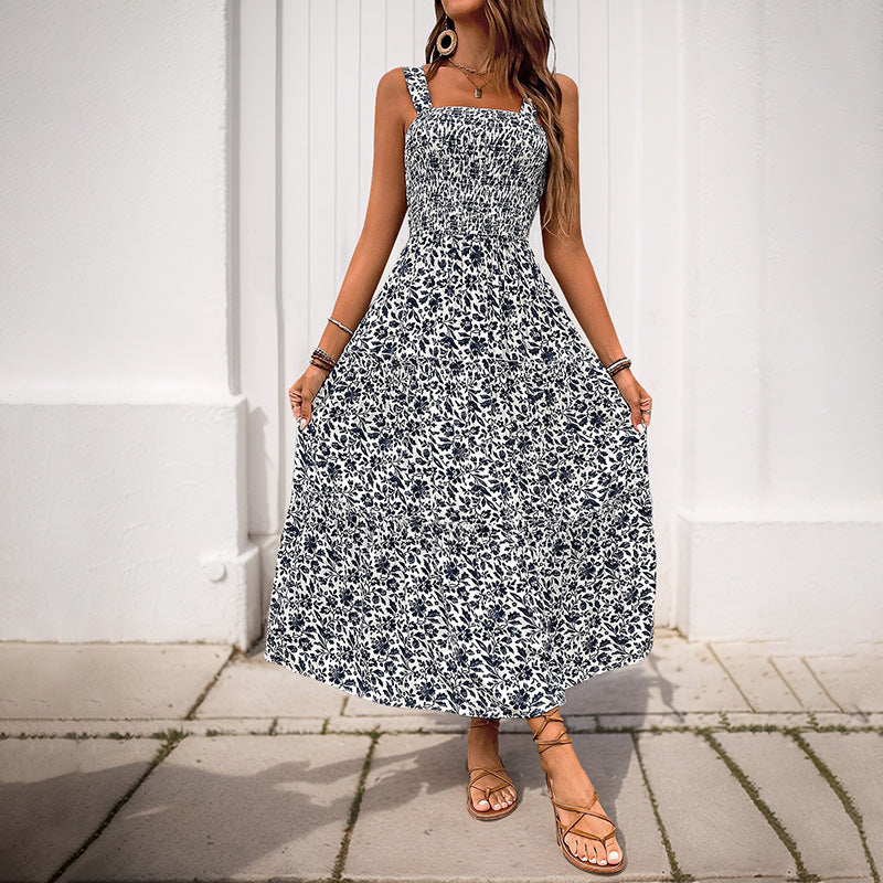 Damen Maxikleid mit schmeichelndem, elastischem Oberteil und floralen Druckdetails EB