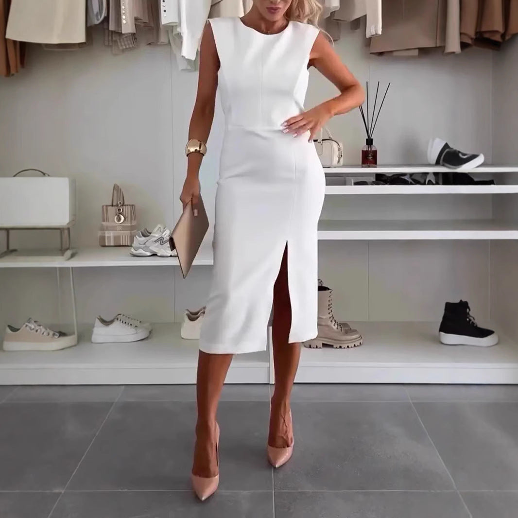 Damen Etuikleid mit asymmetrischem Ausschnitt und elegantem Schlitz EB