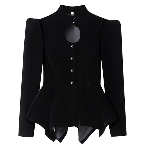 Damen nan taillierte Samtjacke mit Stehkragen Cut-Out und asymmetrischem Schößchen EB