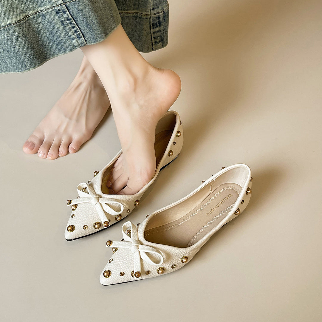 Damen Ballerinas mit glamourösem Schleifen- und Perlenakzent EB