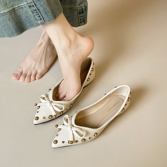 Damen Ballerinas mit glamourösem Schleifen- und Perlenakzent EB