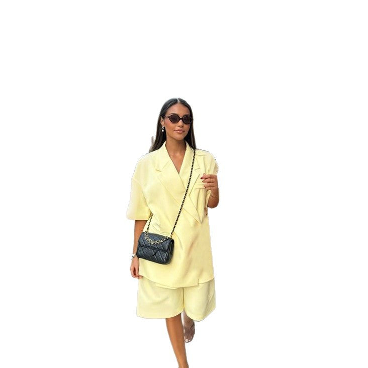 Damen lässiges hochwertiges Oversized Set mit Kurzärmeljacke und Shorts EB