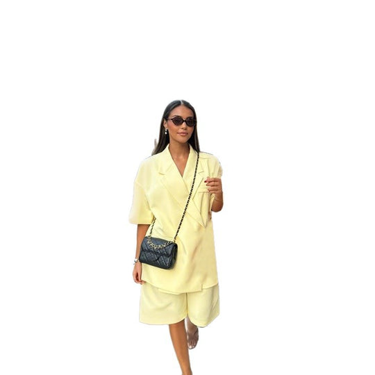 Damen lässiges hochwertiges Oversized Set mit Kurzärmeljacke und Shorts EB