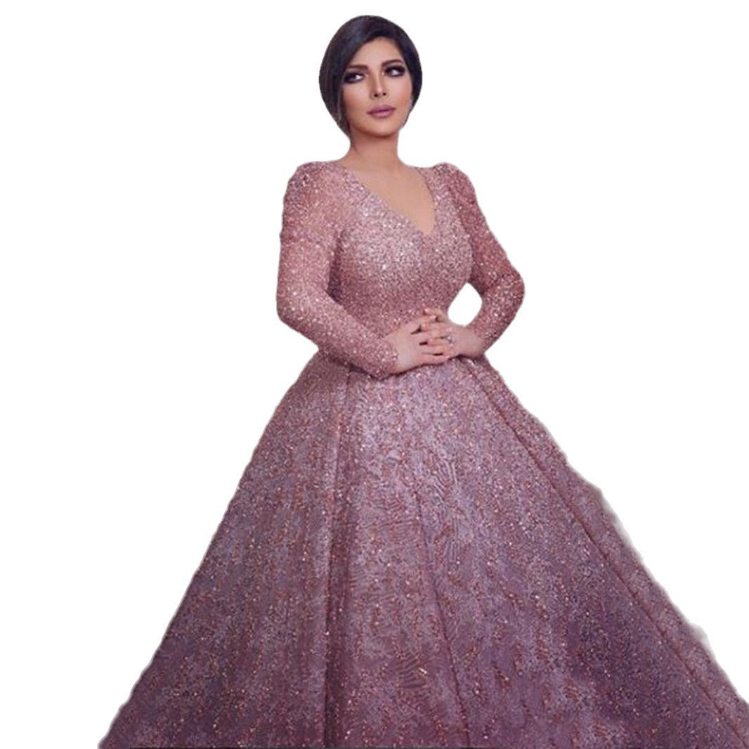 Damen Glamouröses Abendkleid mit funkelnden Applikationen und schwingendem Rock EB