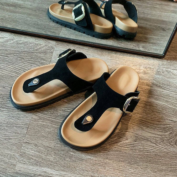 Damen Sandalen mit dekorativem Schnallenverschluss und komfortabler Fußbettgestaltung EB