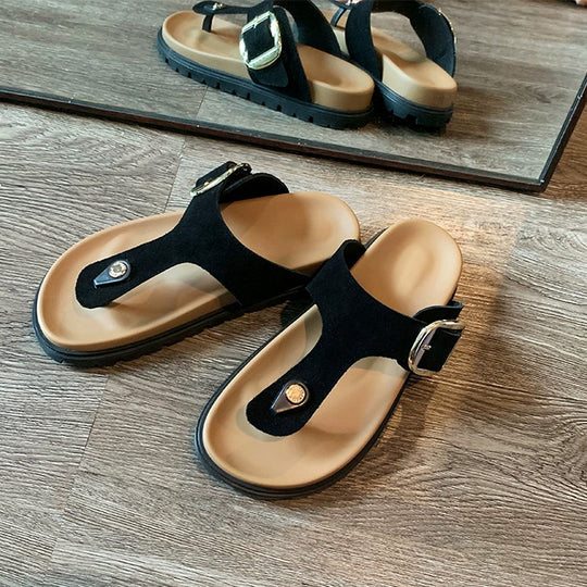 Damen Sandalen mit dekorativem Schnallenverschluss und komfortabler Fußbettgestaltung EB