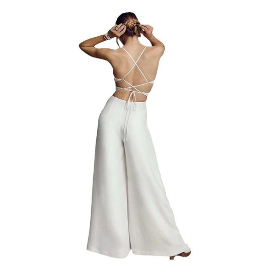 Damen Jumpsuit mit Elegantem V-Ausschnitt und Fließendem Bein EB