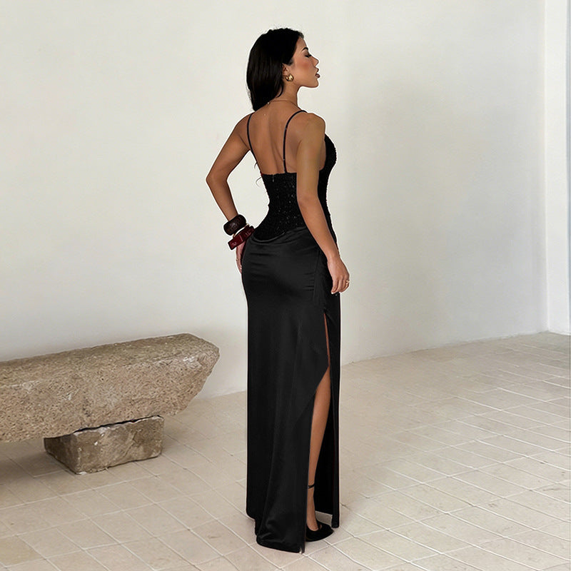 Damen Abendkleid mit raffinierten Rüschendetails und hohem Schlitz EB