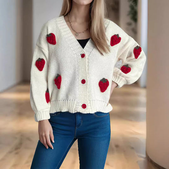 Damen Strickjacke mit verspielten Obstapplikationen EB