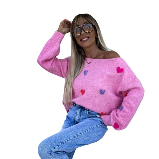 Damen Pullover mit verspielten Herzen und lässigem Schnitt EB
