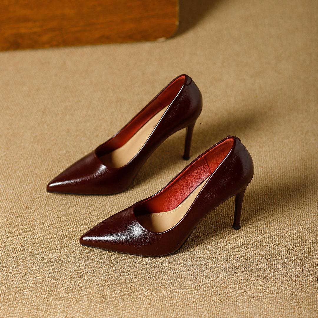 Damen elegante spitze Pumps mit hochwertiger Lederoberfläche EB