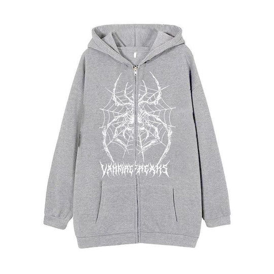 Damen Langarm Kapuzenjacke mit detailreichem Spinnenmotiv EB