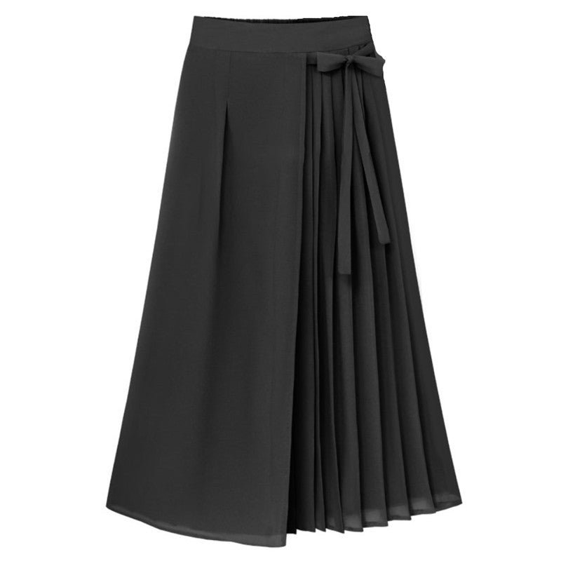 Damen nan asymmetrischer Wickel-Midirock mit teilplissee und Bindeschleife EB